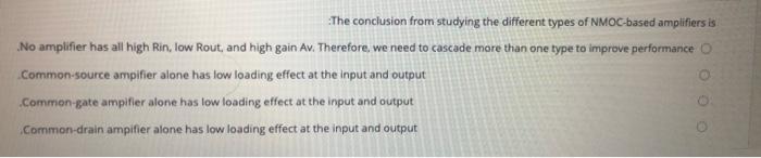 The Conclusion From Studying The Different Types Of Nmoc Based Amplifiers Is No Amplifier Has All High Rin Low Rout An 1