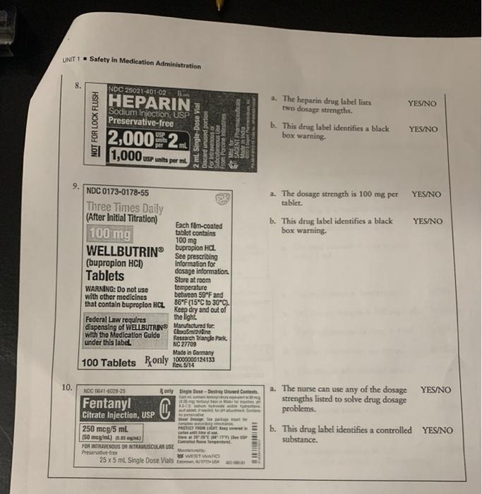 Unit 1 Safety In Medication Administration Yes No Not For Lock Flush Ndc 25021 401 02 Heparin Sodium Injection Usp Pre 1