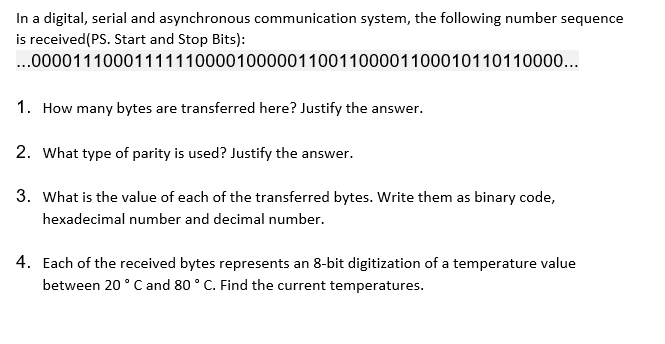 In A Digital Serial And Asynchronous Communication System The Following Number Sequence Is Received Ps Start And Sto 1