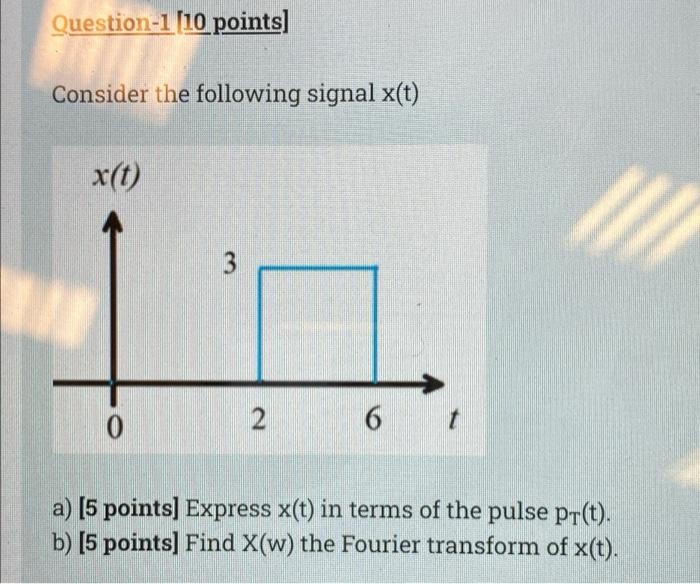 Question 1 10 Points Consider The Following Signal X T X T Mb 3 0 2 6 A 5 Points Express X T In Terms Of The Pul 1