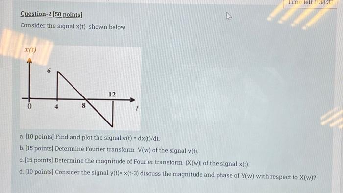 Time Left 0 38 32 Question 2 50 Points Consider The Signal X T Shown Below X 0 12 8 A 10 Points Find And Plot The 1