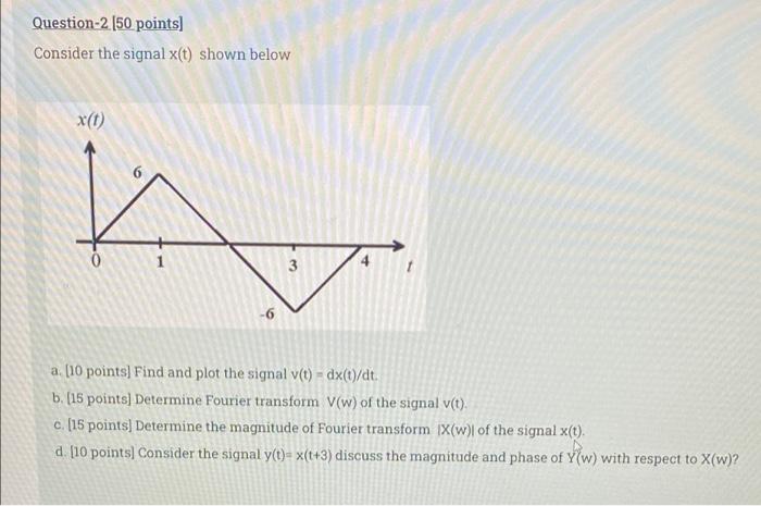 Question 2 50 Points Consider The Signal X T Shown Below X T 0 3 A 10 Points Find And Plot The Signal V T Dx D 1