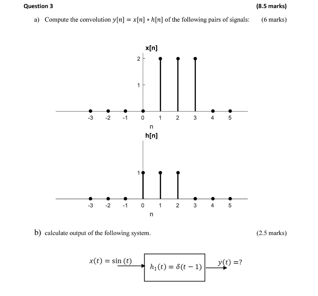 Question 3 8 5 Marks A Compute The Convolution Y N X N H N Of The Following Pairs Of Signals 6 Marks X N 1