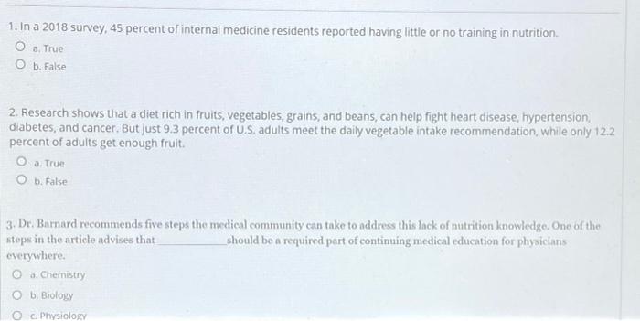 1 In A 2018 Survey 45 Percent Of Internal Medicine Residents Reported Having Little Or No Training In Nutrition O A T 1