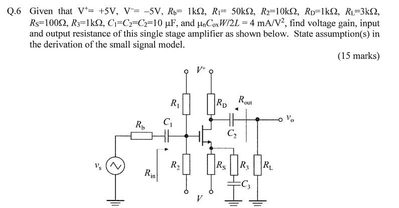 Q 6 Given That Vt 5v V 5v R5 1k12 Ri 50k 2 R2 10k2 Rp 1k1 Ru 3k 2 Rs 10092 R3 1k12 C1 C2 C2 10 Uf And Un 1