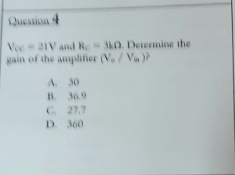 Question Vo 21v And Reko Determine The Sain Of The Amplifier V V A 30 B 36 9 C 27 2 D 300 Vec Vec Re To Vo Vo 1