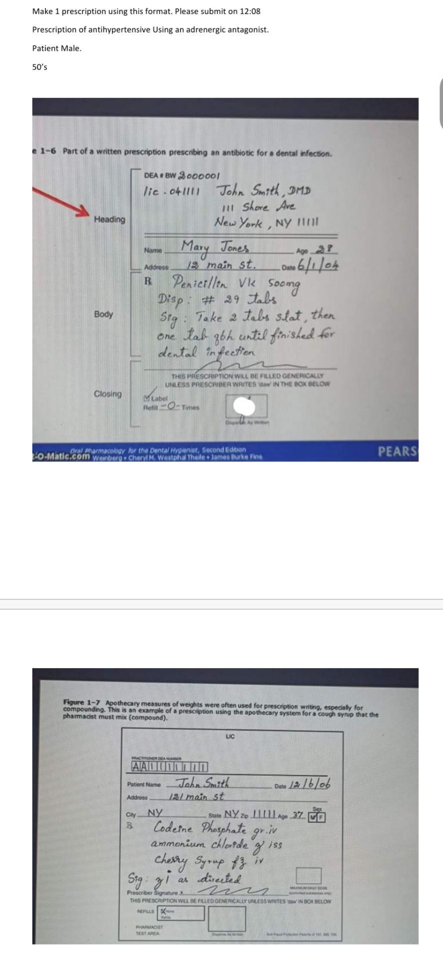 Make 1 Prescription Using This Format Please Submit On 12 08 Prescription Of Antihypertensive Using An Adrenergic Antag 1