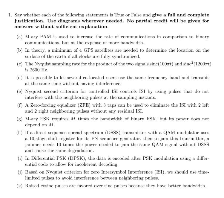 1 Say Whether Each Of The Following Statements Is True Or False And Give A Full And Complete Justification Use Diagram 1