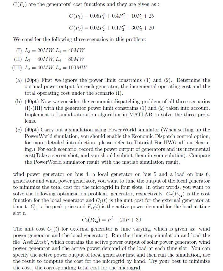 Prob 1 100pt Consider The Power System Shown In Fig 1 The System Has Four Bus With Two Generators And Two Loads An 2