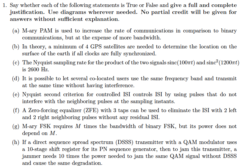 1 Say Whether Each Of The Following Statements Is True Or False And Give A Full And Complete Justification Use Diagram 1