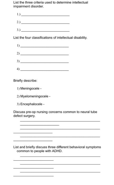 List The Three Criteria Used To Determine Intellectual Impairment Disorder 1 2 3 List The Four Classifications Of 1