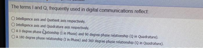 The Terms I And Q Frequently Used In Digital Communications Reflect Intelligence Axis And Quotient Axis Respectively O 1