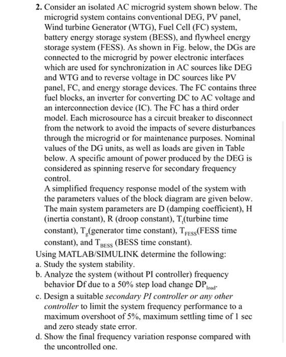2 Consider An Isolated Ac Microgrid System Shown Below The Microgrid System Contains Conventional Deg Pv Panel Wind 1