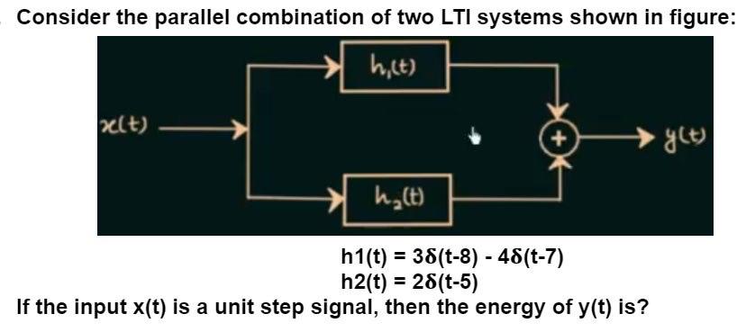 Consider The Parallel Combination Of Two Lti Systems Shown In Figure Hilt X T Hact H1 T 38 T 8 48 T 7 H2 T 1
