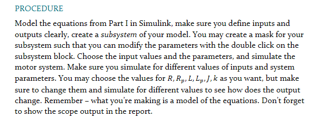 Statement Of The Problem In Part Ii You Re To Use Equations Obtained In The Part I To Make A Simulink Model Of A Dc Mot 2