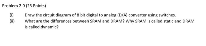 Problem 2 0 25 Points I Draw The Circuit Diagram Of 8 Bit Digital To Analog D A Converter Using Switches What Are 1