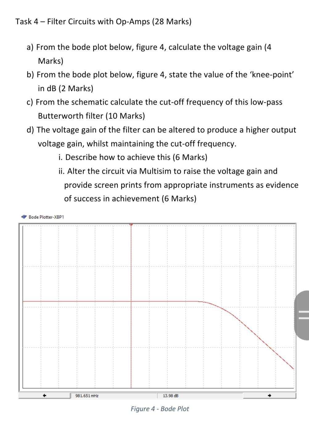 Task 4 Filter Circuits With Op Amps 28 Marks A From The Bode Plot Below Figure 4 Calculate The Voltage Gain 4 Ma 1