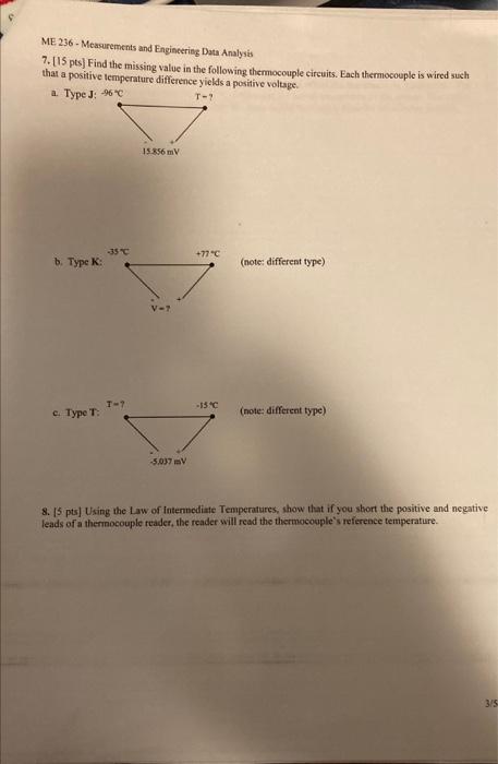 Me 236 Measurements And Engineering Data Analysis 7 15 Pes Find The Missing Value In The Following Thermocouple Cir 1