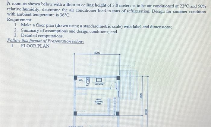 A Room As Shown Below With A Floor To Ceiling Height Of 3 0 Meters Is To Be Air Conditioned At 22 C And 50 Relative Hum 1
