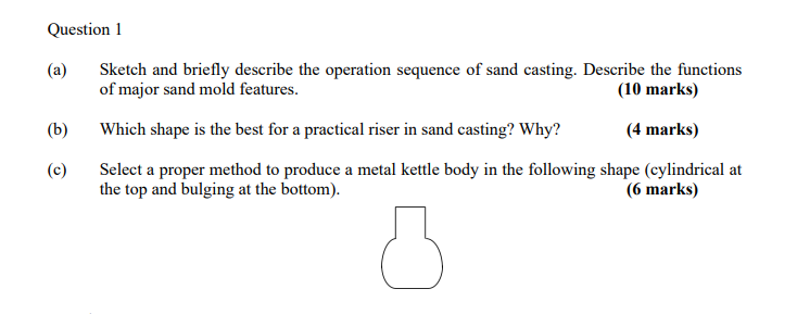A Question 1 Sketch And Briefly Describe The Operation Sequence Of Sand Casting Describe The Functions Of Major Sand 1