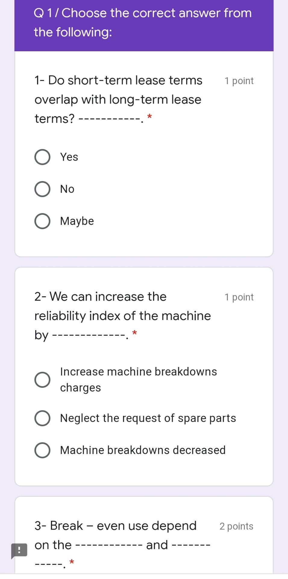 Q1 Choose The Correct Answer From The Following 1 Point 1 Do Short Term Lease Terms Overlap With Long Term Lease Term 1