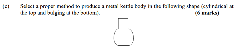 C Select A Proper Method To Produce A Metal Kettle Body In The Following Shape Cylindrical At The Top And Bulging At 1