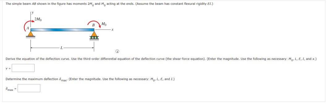 The Simple Beam Ab Shown In The Figure Has Moments 2m And M Acting At The Ends Assume The Beam Has Constant Flexural 1