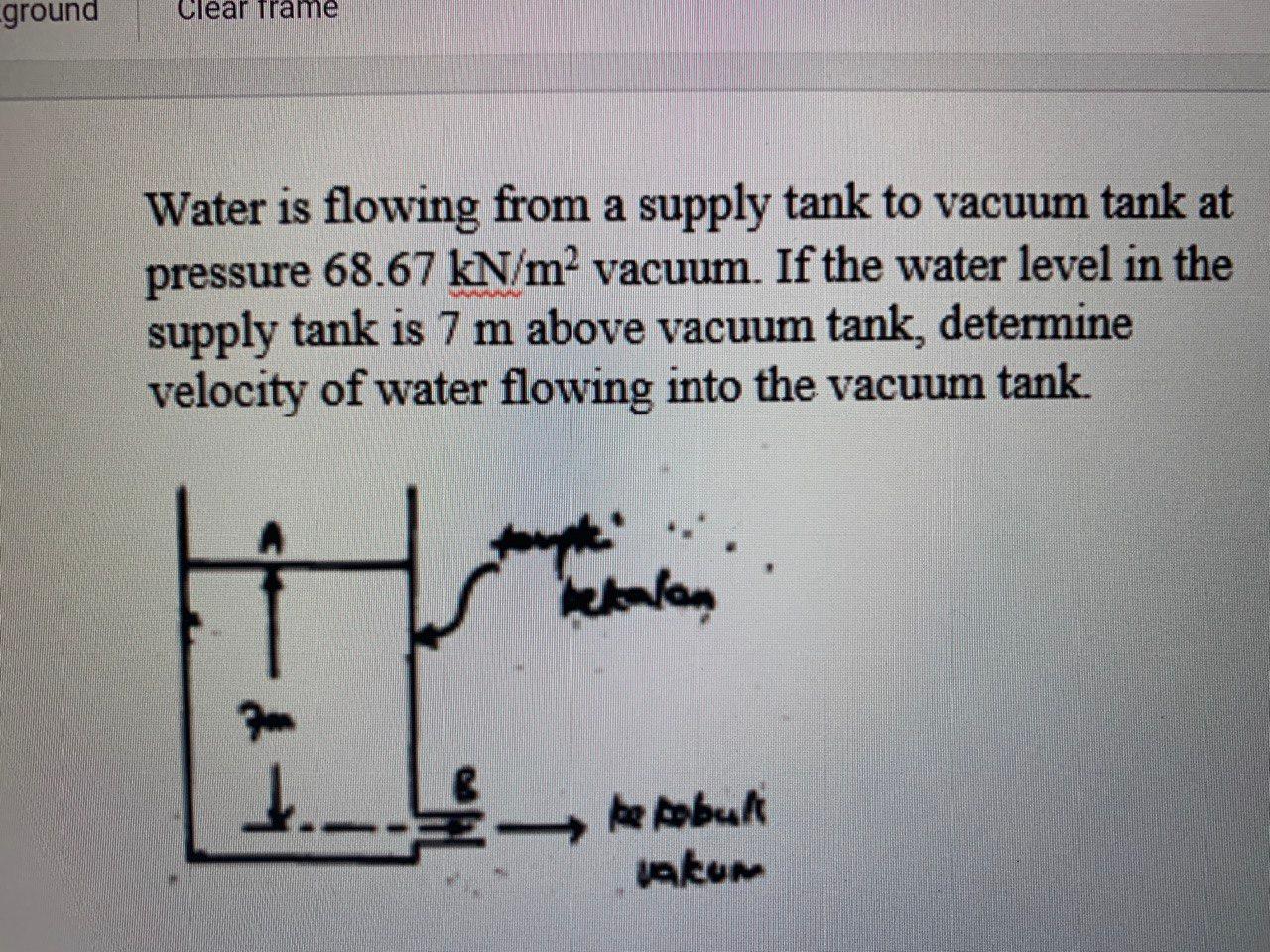 Ground Clear Frame Water Is Flowing From A Supply Tank To Vacuum Tank At Pressure 68 67 Kn M2 Vacuum If The Water Level 1