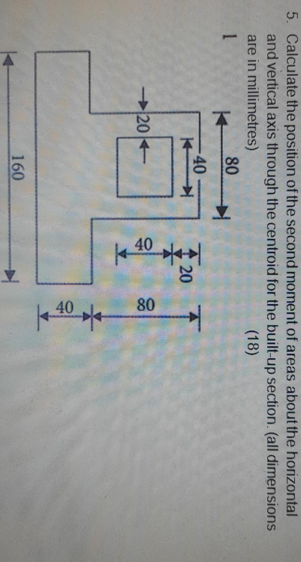 5 Calculate The Position Of The Second Moment Of Areas About The Horizontal And Vertical Axis Through The Centroid For 1