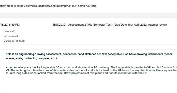 Ttps Moodle Eit Edu Au Mod Quiz Review Php Attempt 3146518cmid 301105 Bsc203c Assessment 2 Mid Semester Test Due 1