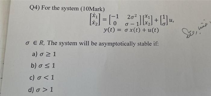 Q4 For The System 10mark 1 16 2009 U Y T O X T U T See Nich Oer The System Will Be Asymptoticall 1