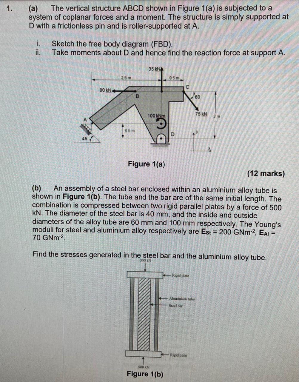 1 A The Vertical Structure Abcd Shown In Figure 1 A Is Subjected To A System Of Coplanar Forces And A Moment The St 1