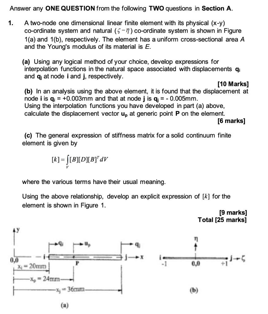 Answer Any One Question From The Following Two Questions In Section A 1 A Two Node One Dimensional Linear Finite Eleme 1