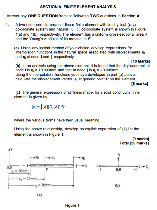 Section A Finite Element Analysis Answer Any One Question From The Following Two Questions In Section A 1 A Two Node 1