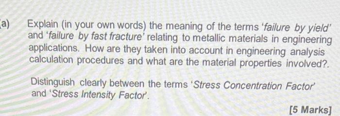 A Explain In Your Own Words The Meaning Of The Terms Failure By Yield And Failure By Fast Fracture Relating To Met 1