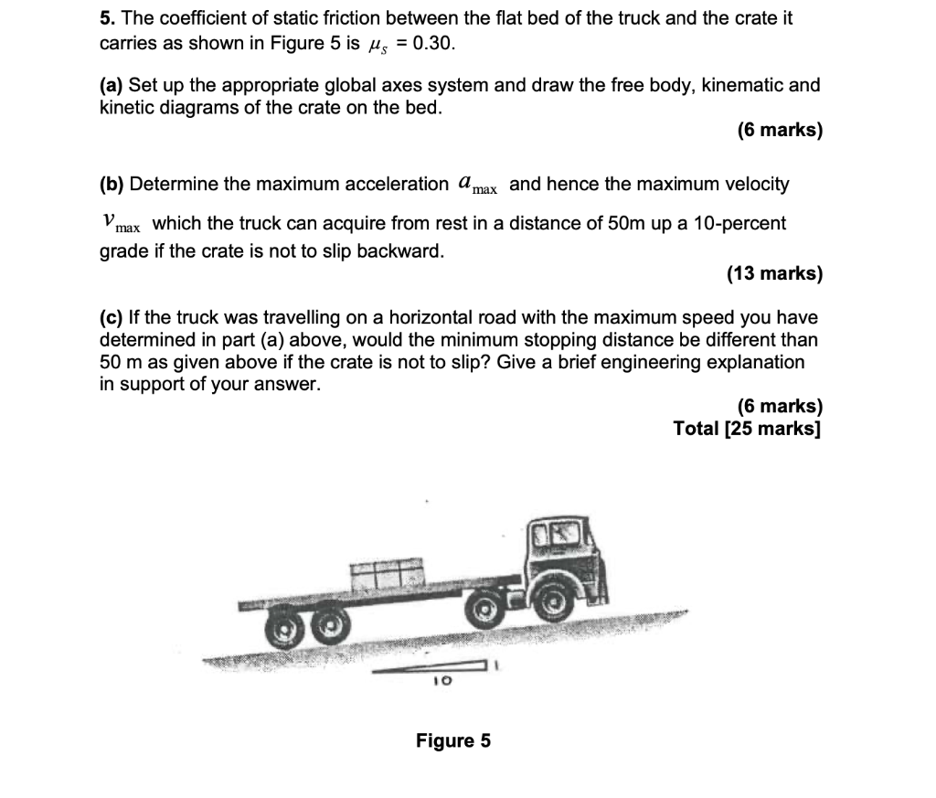 5 The Coefficient Of Static Friction Between The Flat Bed Of The Truck And The Crate It Carries As Shown In Figure 5 Is 1