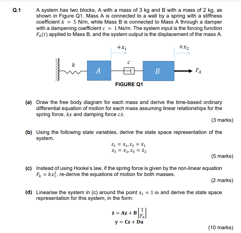 Q 1 A System Has Two Blocks A With A Mass Of 3 Kg And B With A Mass Of 2 Kg As Shown In Figure Q1 Mass A Is Connected 1