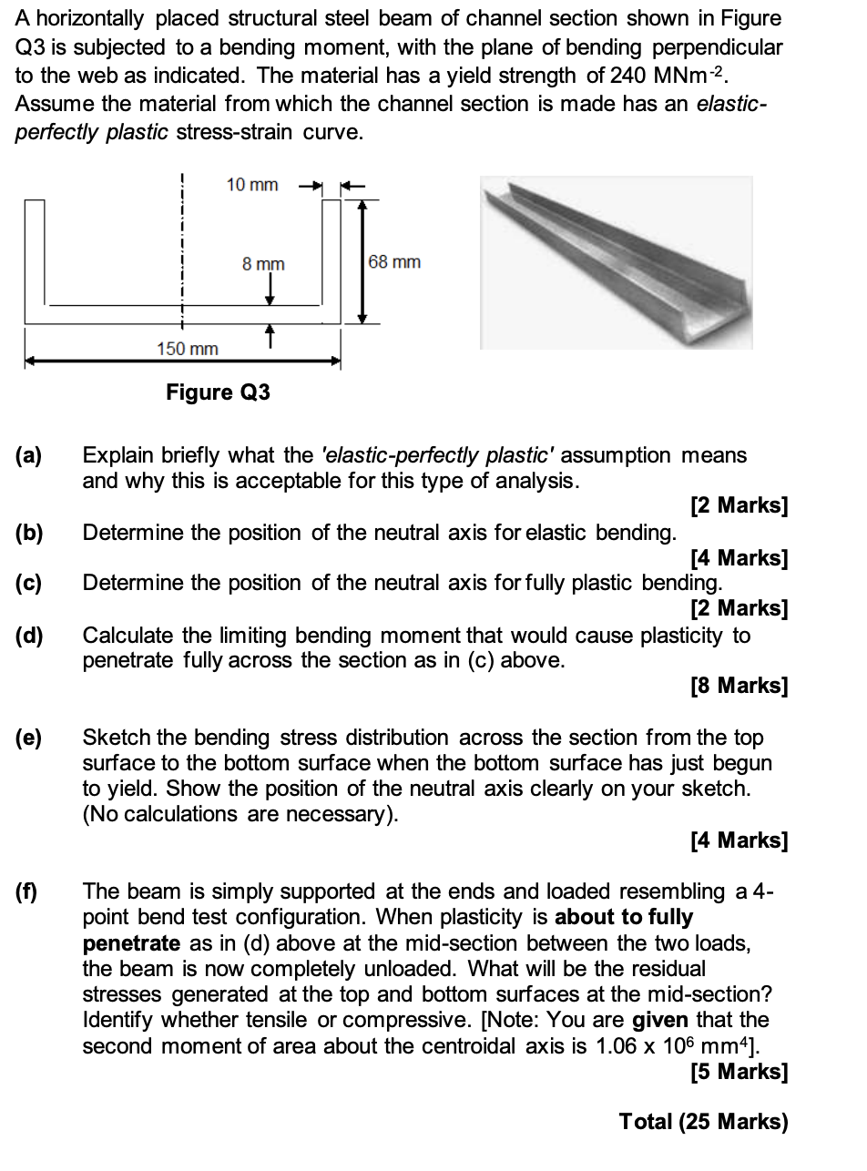A Horizontally Placed Structural Steel Beam Of Channel Section Shown In Figure Q3 Is Subjected To A Bending Moment With 1