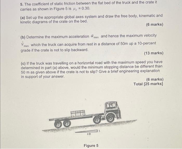 5 The Coefficient Of Static Friction Between The Flat Bed Of The Truck And The Crate It Carries As Shown In Figure 5 Is 1