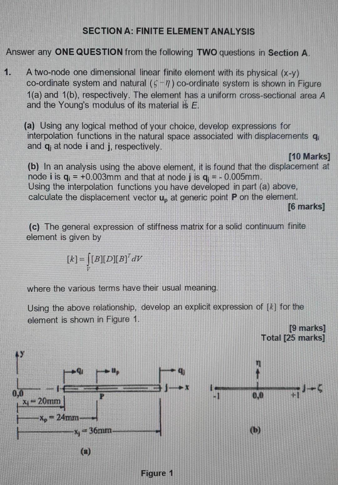 Section A Finite Element Analysis Answer Any One Question From The Following Two Questions In Section A A Two Node One 1