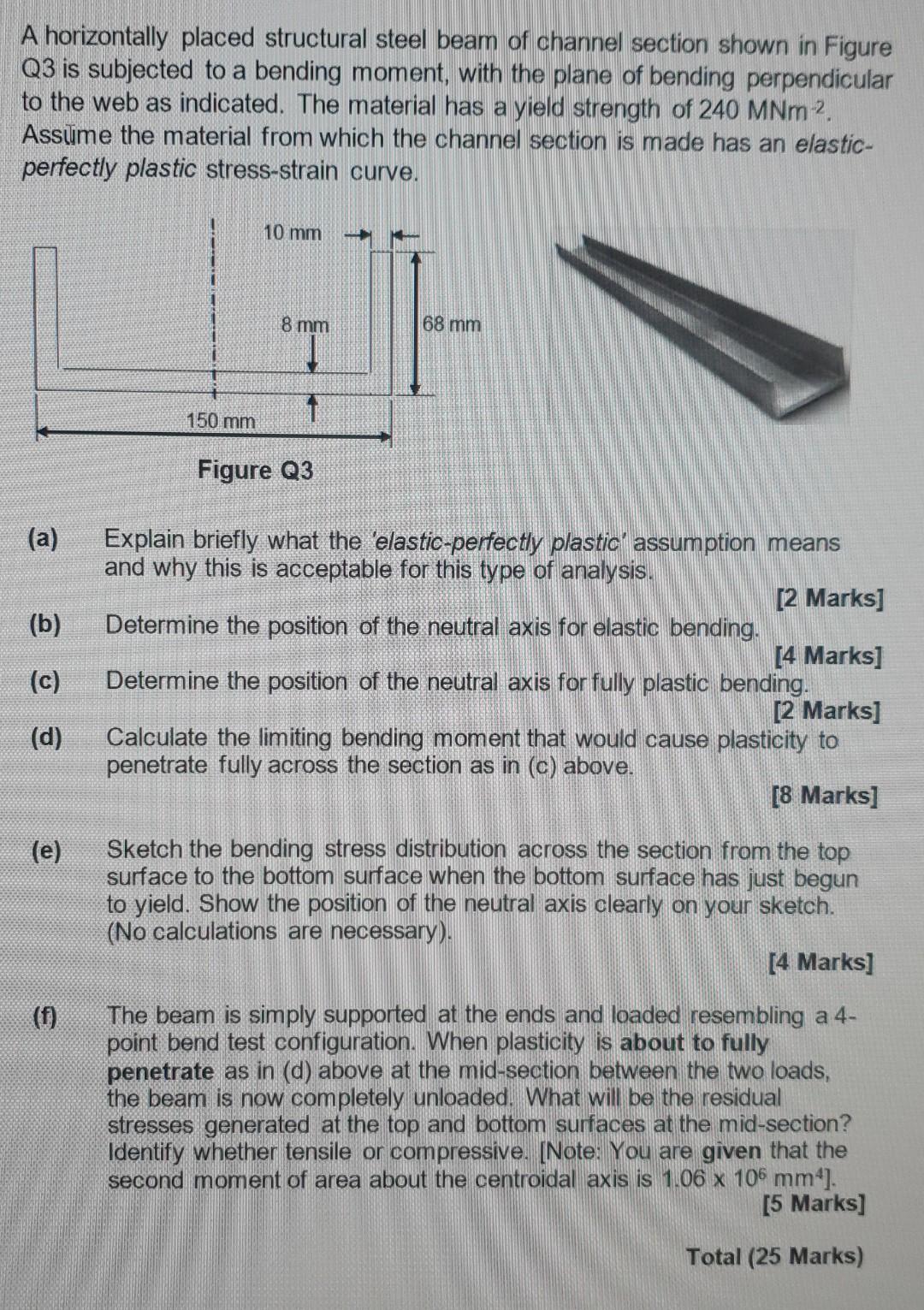 A Horizontally Placed Structural Steel Beam Of Channel Section Shown In Figure Q3 Is Subjected To A Bending Moment With 1