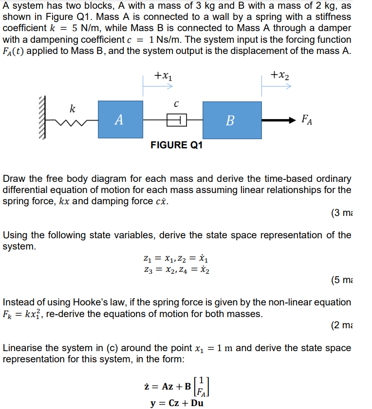 A System Has Two Blocks A With A Mass Of 3 Kg And B With A Mass Of 2 Kg As Shown In Figure Q1 Mass A Is Connected To 1