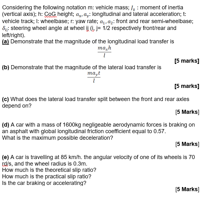 Considering The Following Notation M Vehicle Mass Iz Moment Of Inertia Vertical Axis H Cog Height Ay Ay Longi 1