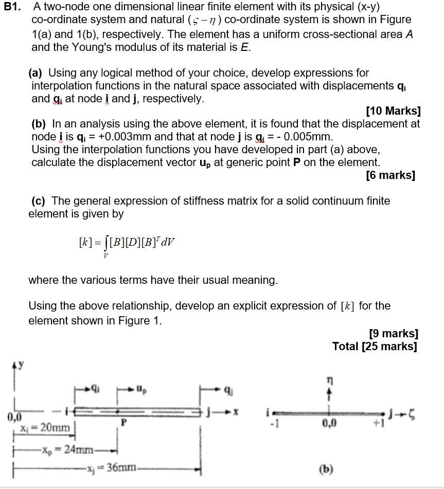 B1 A Two Node One Dimensional Linear Finite Element With Its Physical X Y Co Ordinate System And Natural S N Co Ord 1