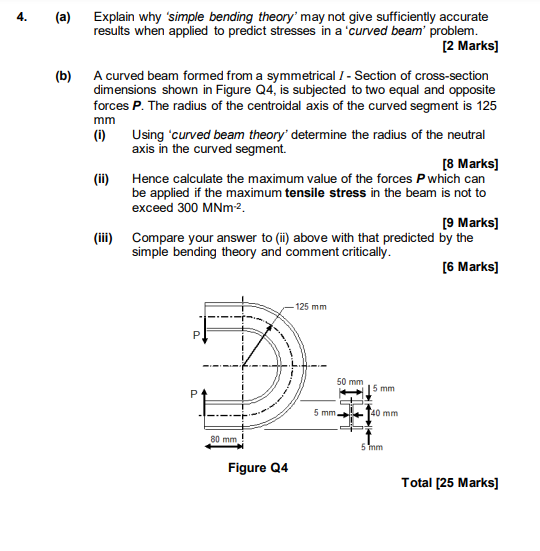 4 A Explain Why Simple Bending Theory May Not Give Sufficiently Accurate Results When Applied To Predict Stresses I 1
