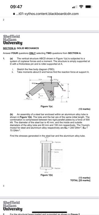 09 47 T01 Xythos Content Blackboardcdn Com Sheffield Hallam University Section A Solid Mechanics Answer Four Questio 1