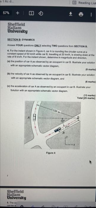 N 1 Re D Reading List 57 1 Sheffield Hallam University Section B Dynamics Answer Four Questions Only Selecting 1