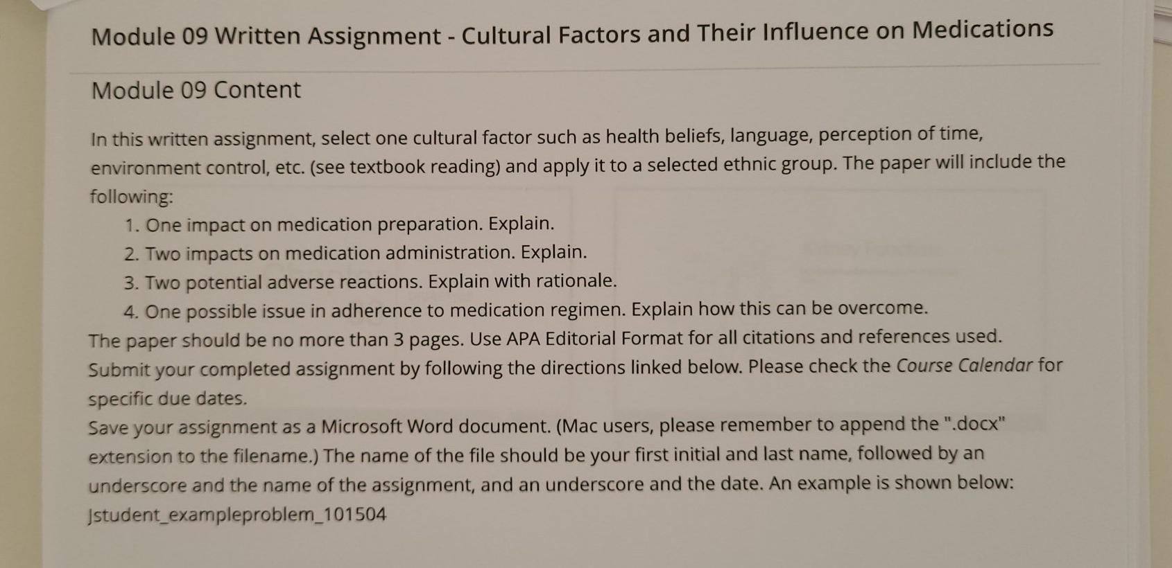 Module 09 Written Assignment Cultural Factors And Their Influence On Medications Module 09 Content In This Written Ass 1