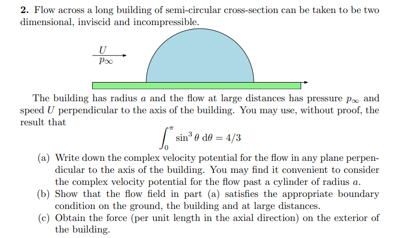 2 Flow Across A Long Building Of Semi Circular Cross Section Can Be Taken To Be Two Dimensional Inviscid And Incompres 1