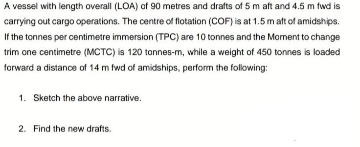 A Vessel With Length Overall Loa Of 90 Metres And Drafts Of 5 M Aft And 4 5 M Fwd Is Carrying Out Cargo Operations Th 1